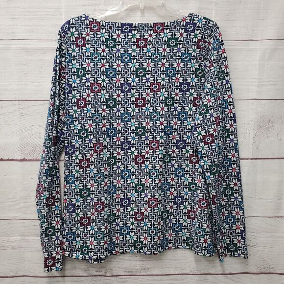 Talbots Geometric Floral Long Sleeve Tee Top Stretch Size Large Snowflakes - Picture 5 of 7